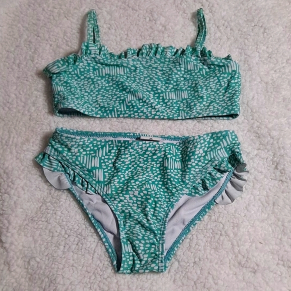 Snapper Rock  Girls' Spearmint Spot Frilled Bandeau Bikini Set